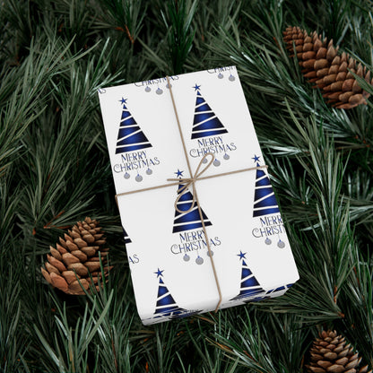 Merry Christmas Blue Tree Gift Wrap