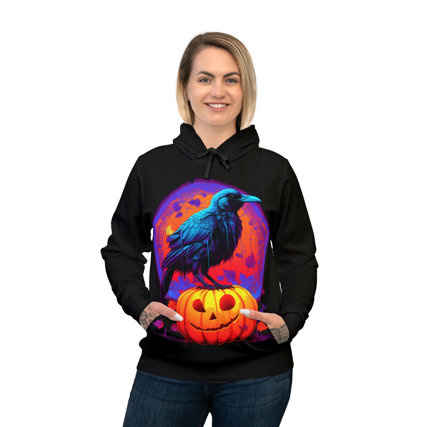 Sudadera con capucha deportiva Fall Pumpkin Bird A (AOP)