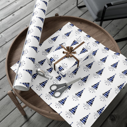 Merry Christmas Blue Tree Gift Wrap