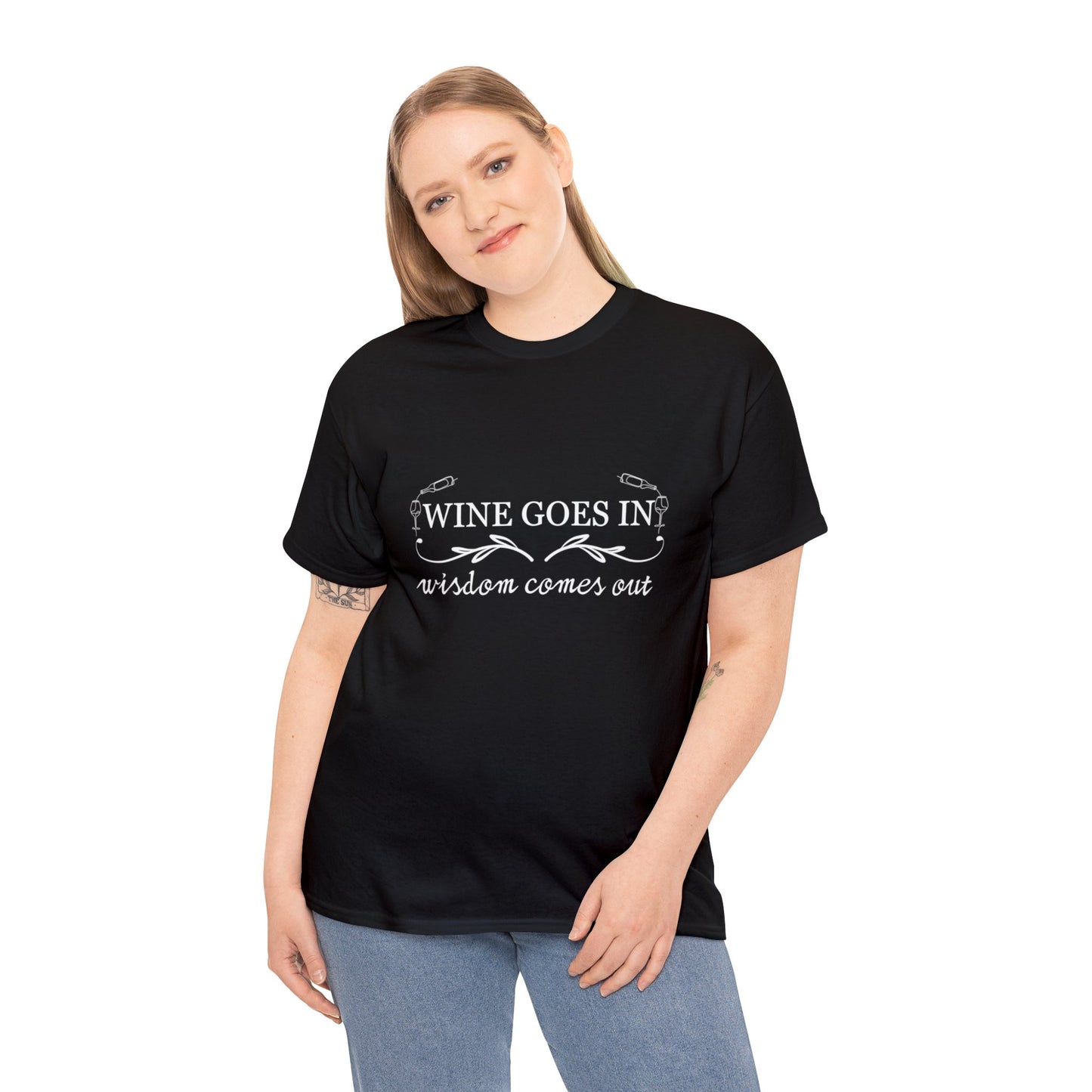 Wine Goes In... Unisex Heavy Cotton Tee