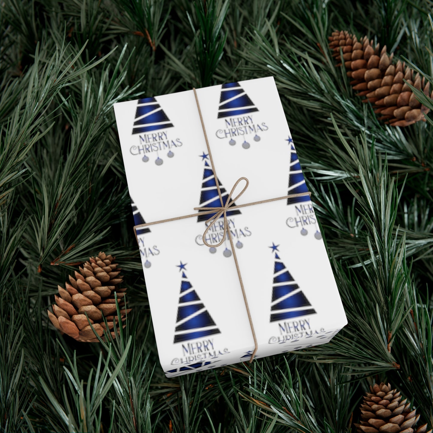 Merry Christmas Blue Tree Gift Wrap