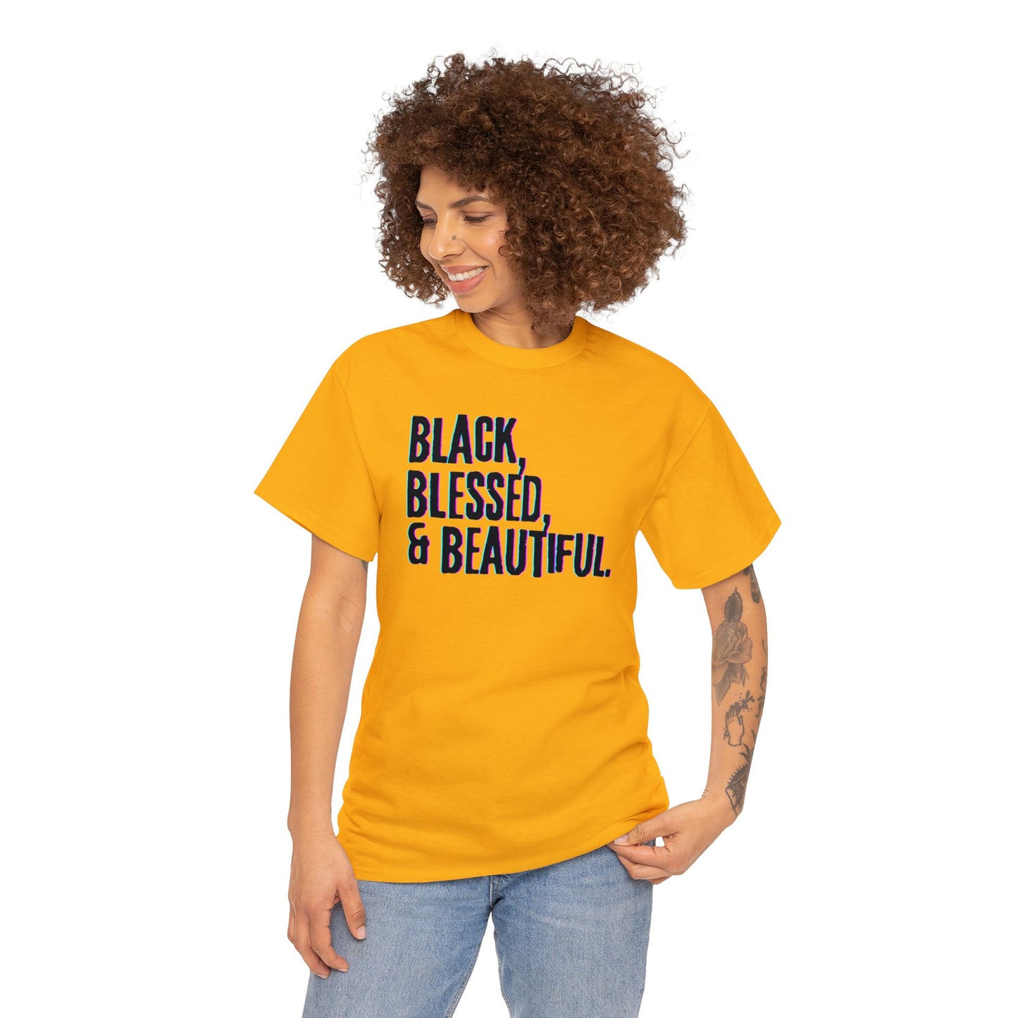 Black Blessed and Beautiful 3 Unisex Heavy Cotton Tee