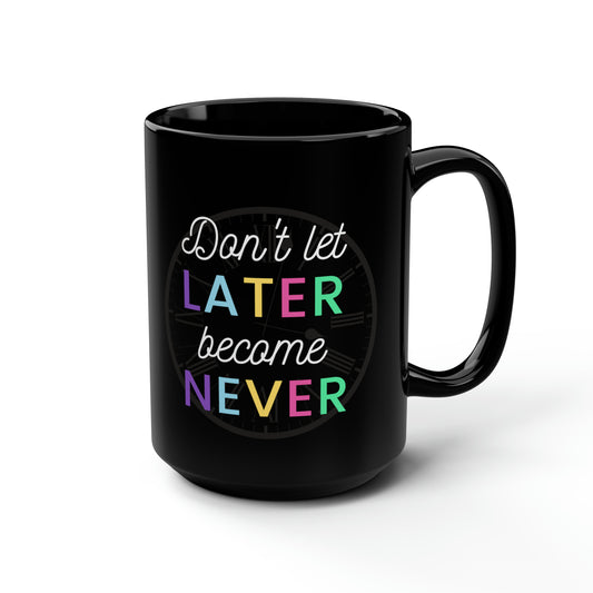 Taza negra posterior BC Never Simple, 15 oz