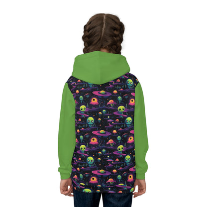 Aliens A Green Children's Hoodie (AOP)