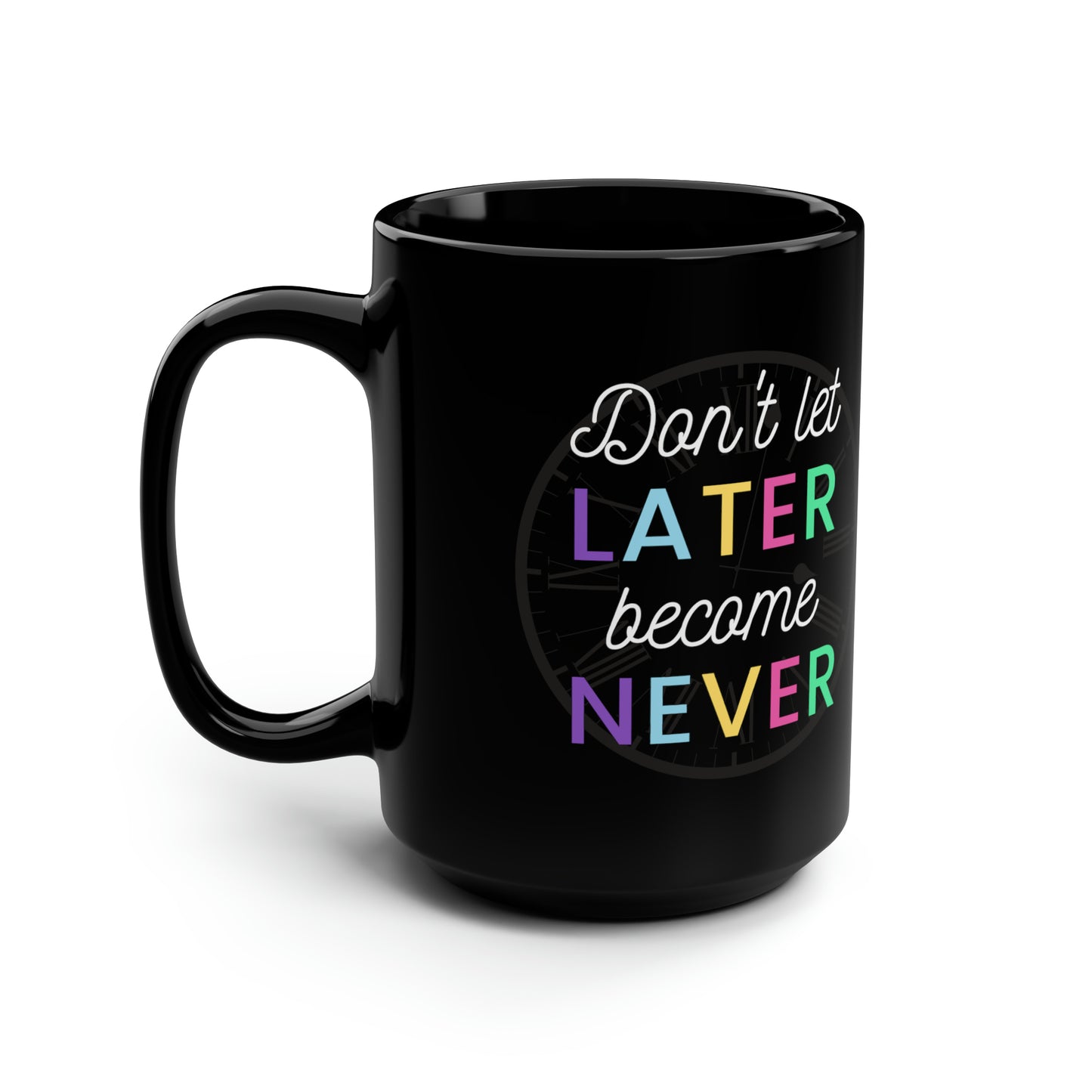 Later BC Never Simple Black Mug, 15oz