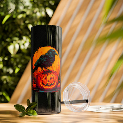 Vaso delgado con pajita Fall Pumpkin Bird B, 20 oz