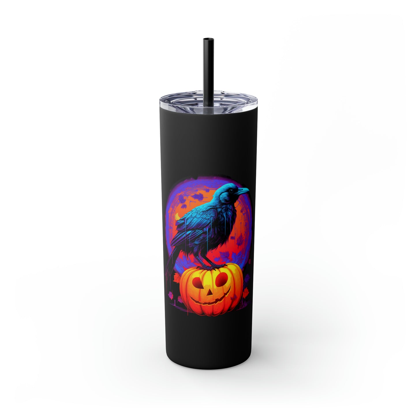 Fall Pumpkin Bird Un vaso delgado con pajita, 20 oz