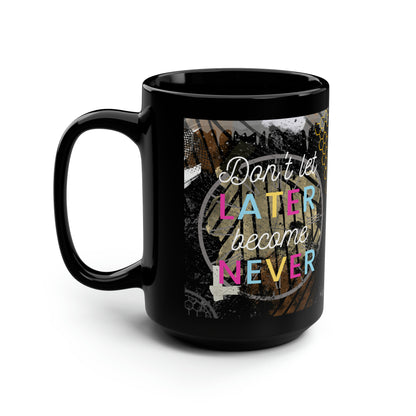 Taza negra posterior BC Never Complex, 15 oz