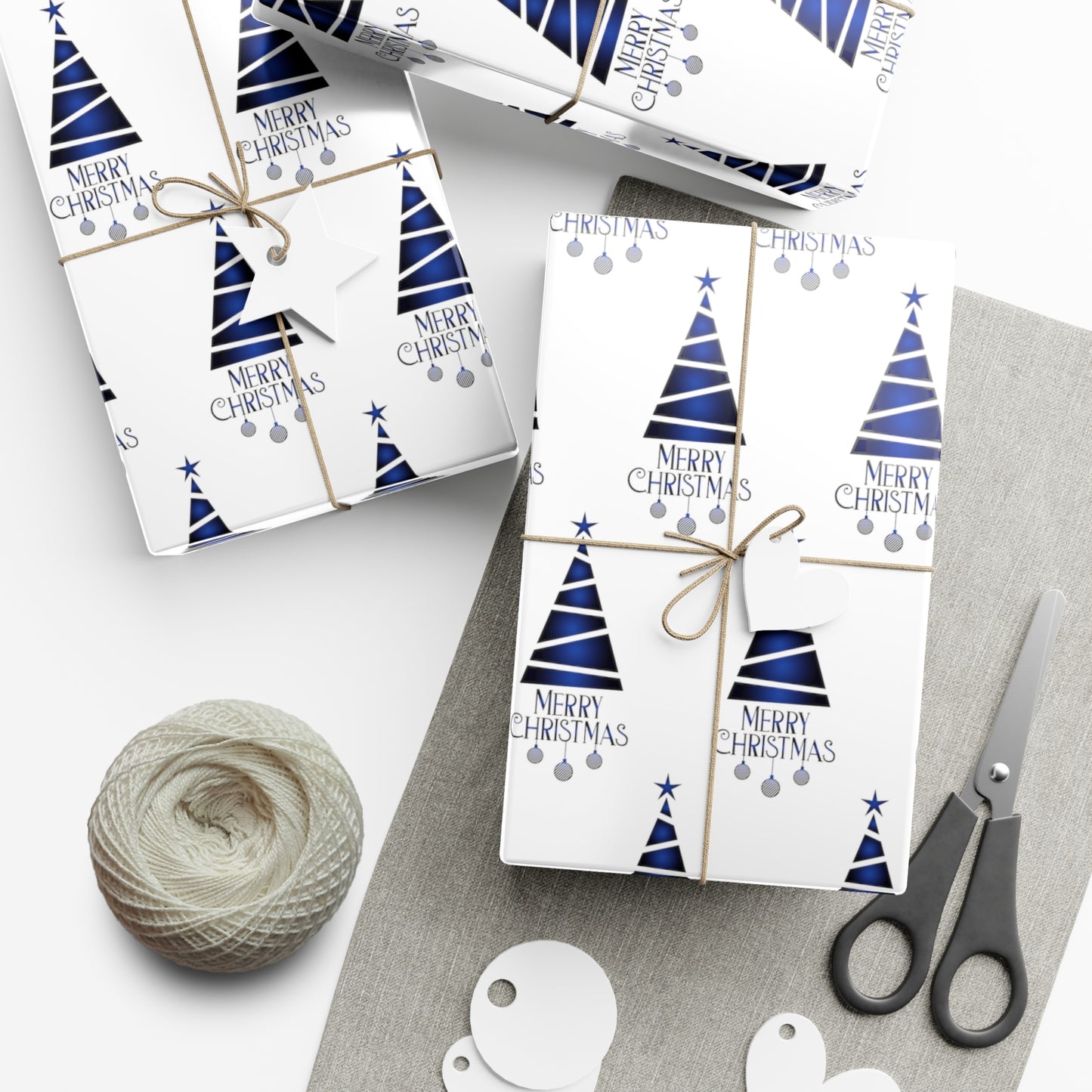 Merry Christmas Blue Tree Gift Wrap