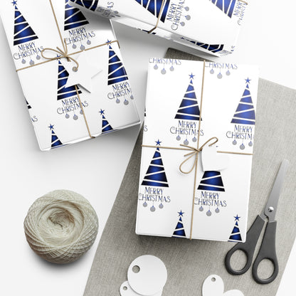 Merry Christmas Blue Tree Gift Wrap