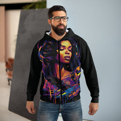 Grown Woman A BHE Unisex Zip Hoodie (AOP)