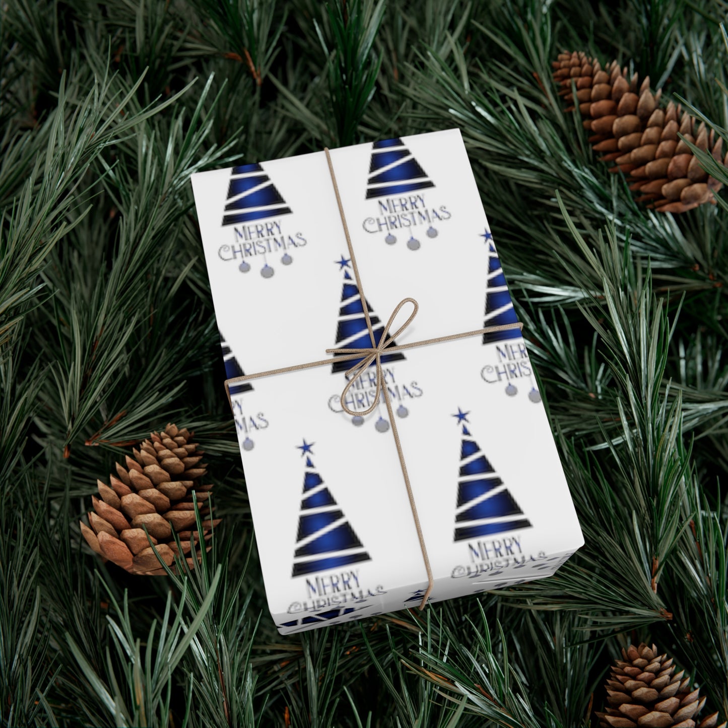 Merry Christmas Blue Tree Gift Wrap