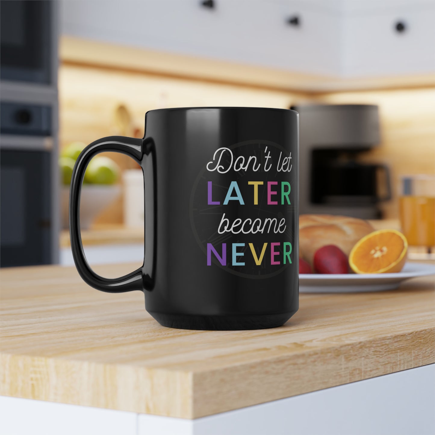 Later BC Never Simple Black Mug, 15oz