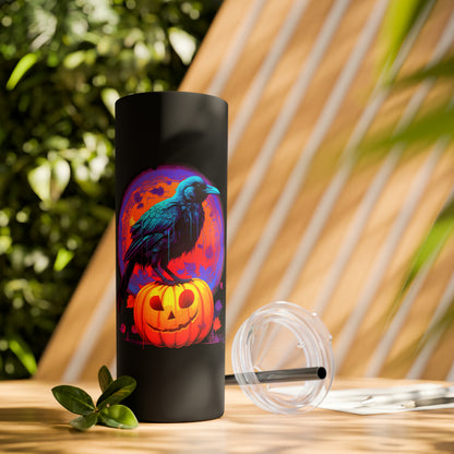 Fall Pumpkin Bird Un vaso delgado con pajita, 20 oz