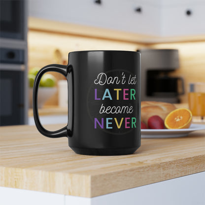 Later BC Never Simple Black Mug, 15oz