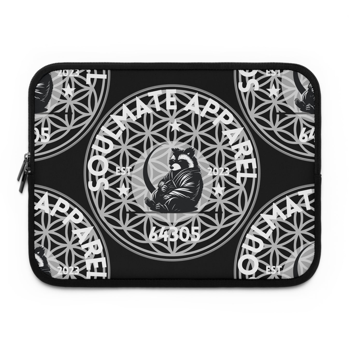 Soulmate Apparel Tanuki White Text Black Laptop Sleeve