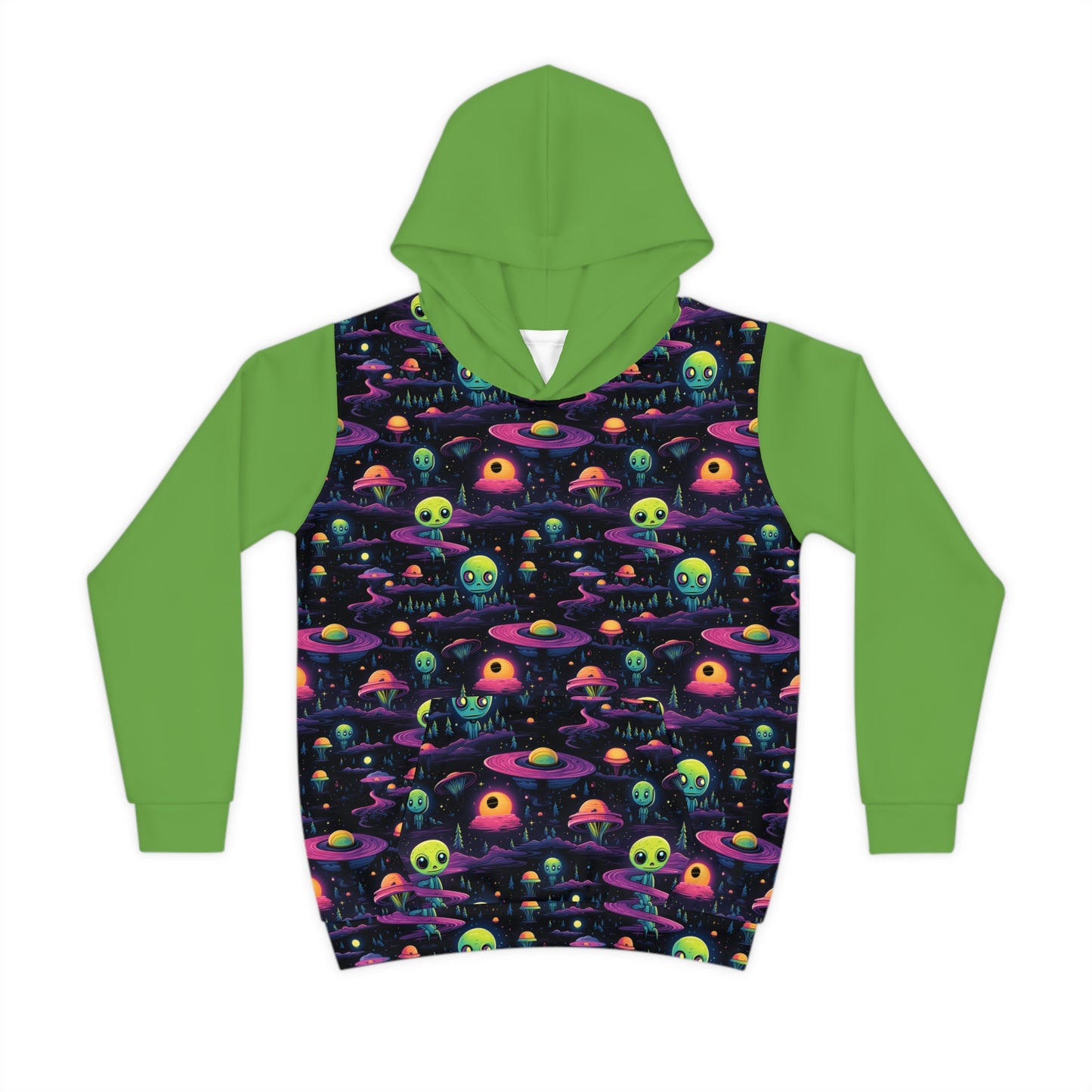 Aliens A Green Children's Hoodie (AOP)