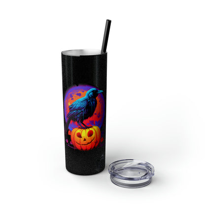 Fall Pumpkin Bird Un vaso delgado con pajita, 20 oz