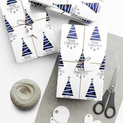 Merry Christmas Blue Tree Gift Wrap