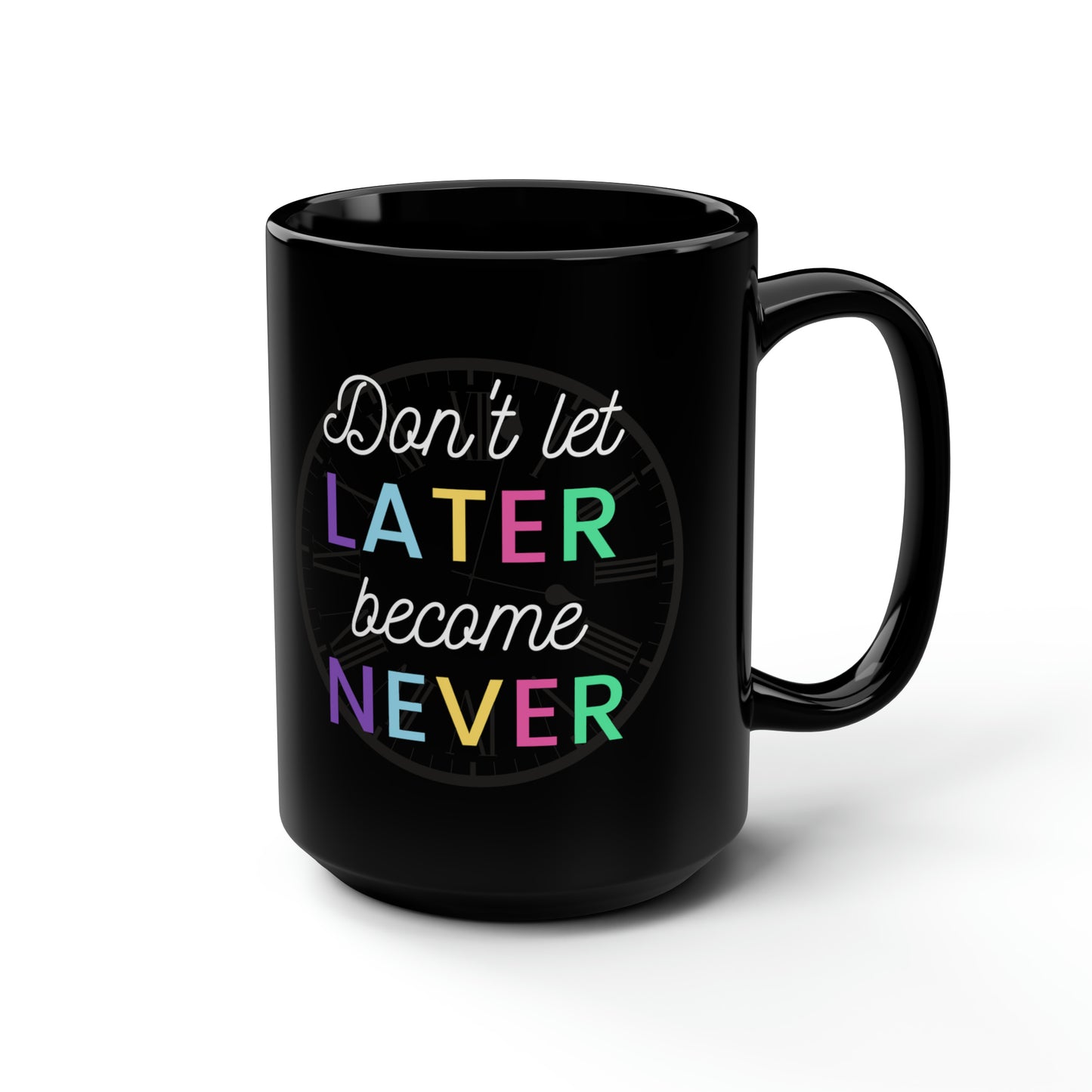 Later BC Never Simple Black Mug, 15oz