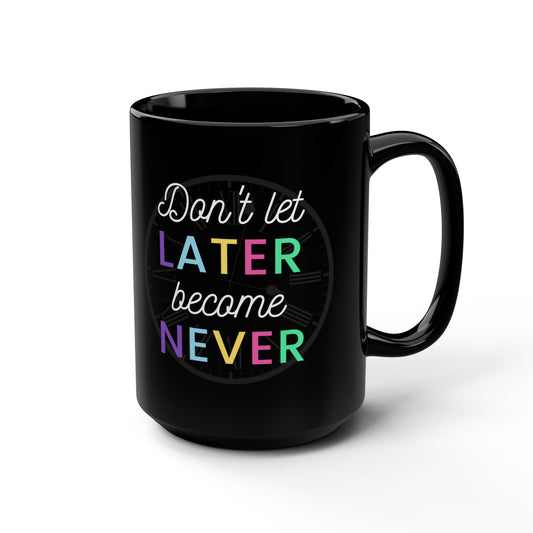 Taza negra posterior BC Never Simple, 15 oz