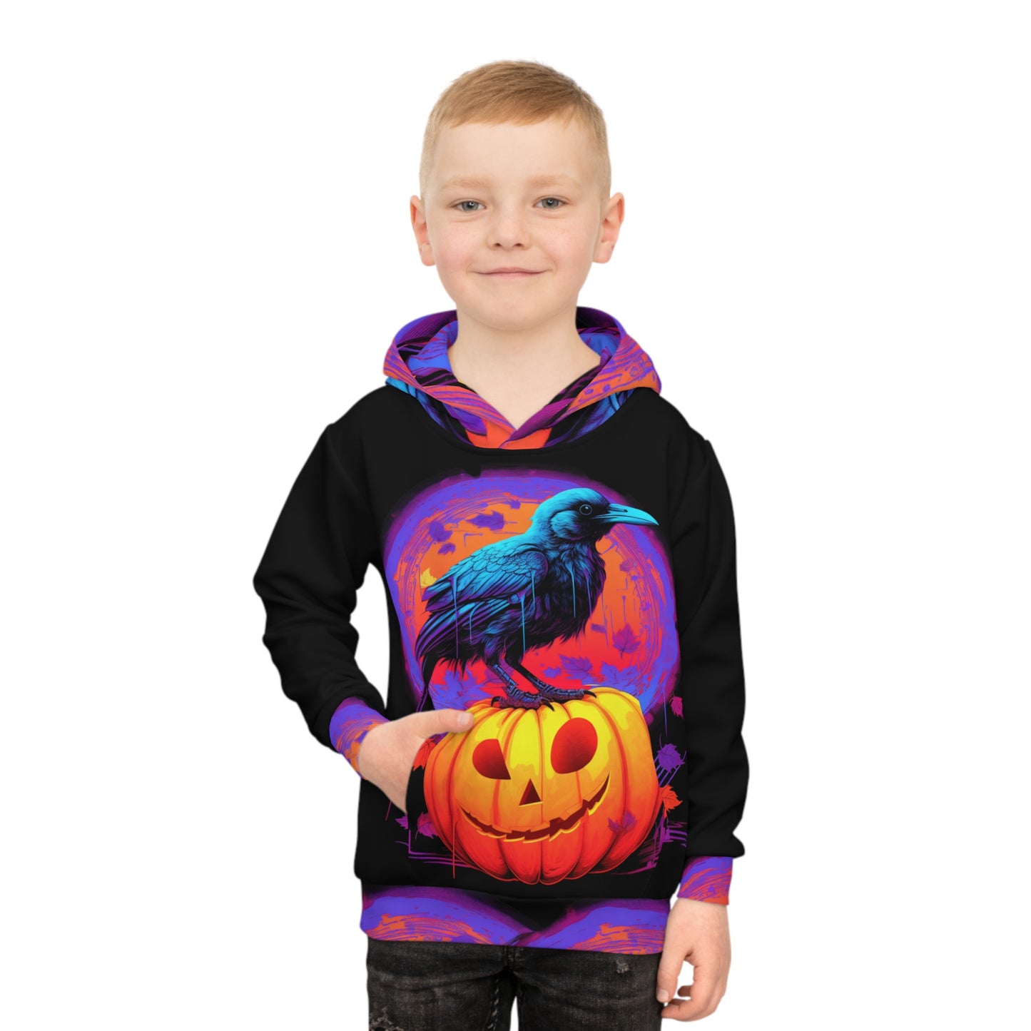 Sudadera con capucha para niños Fall Pumpkin Bird A (AOP)