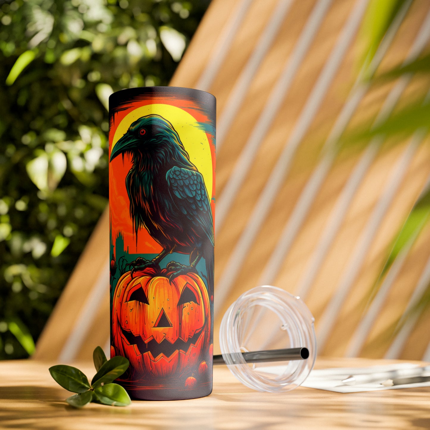 Vaso delgado con pajita Fall Pumpkin Bird C, 20 oz