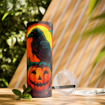 Vaso delgado con pajita Fall Pumpkin Bird C, 20 oz