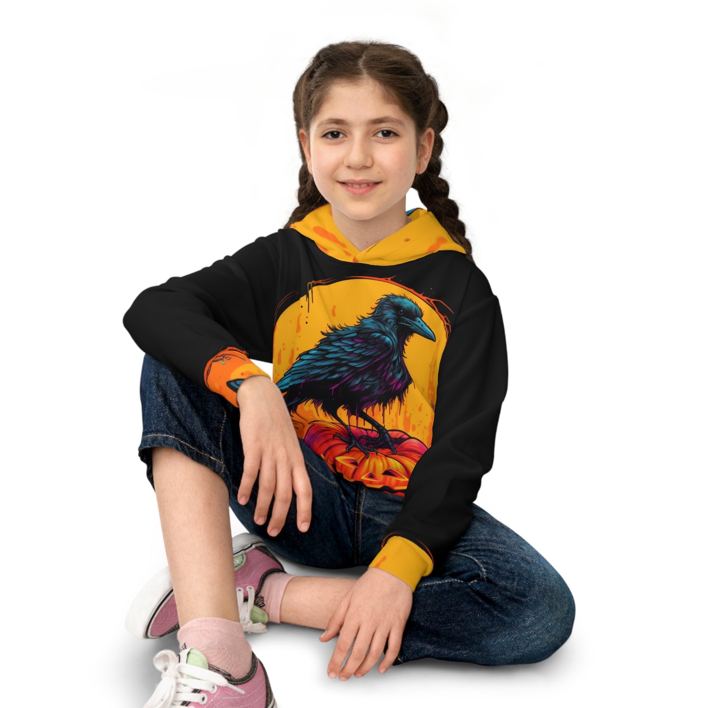 Sudadera con capucha para niños Fall Pumpkin Bird B (AOP)