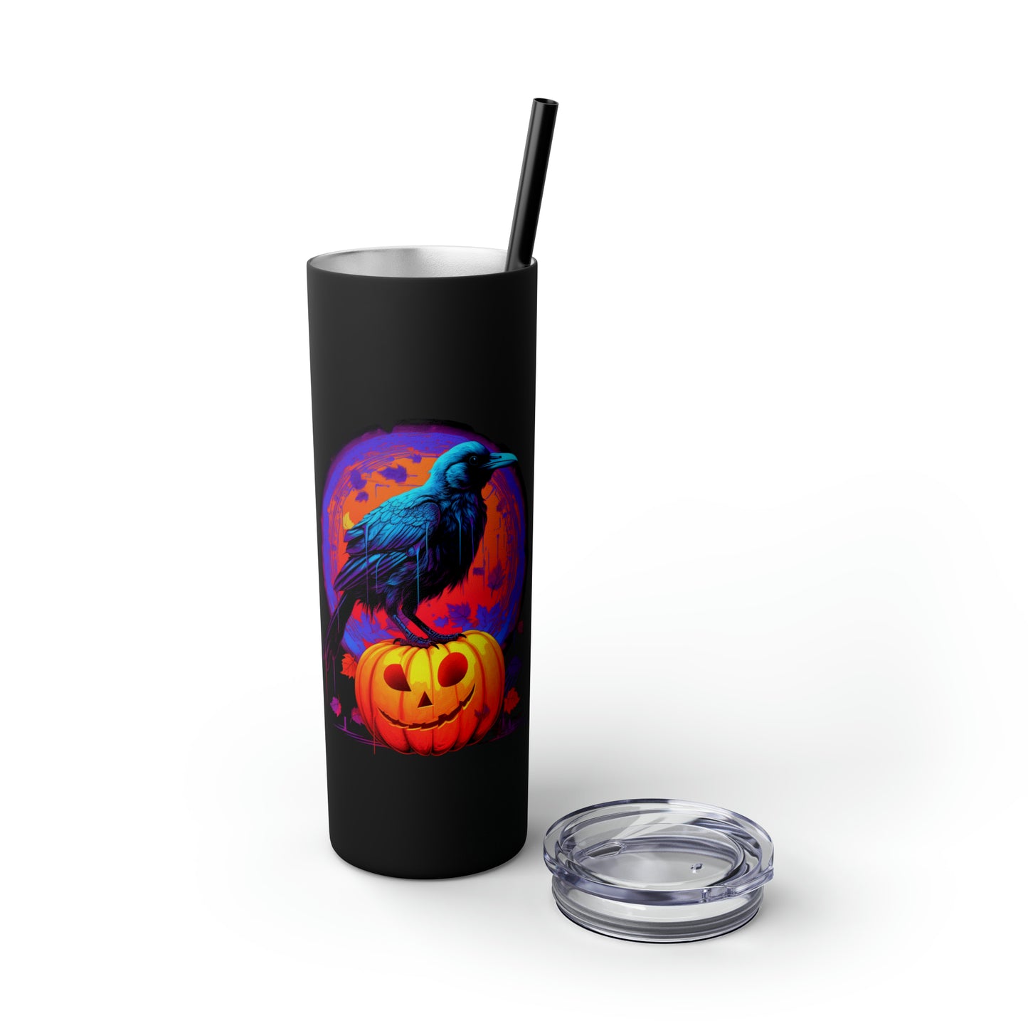 Fall Pumpkin Bird Un vaso delgado con pajita, 20 oz