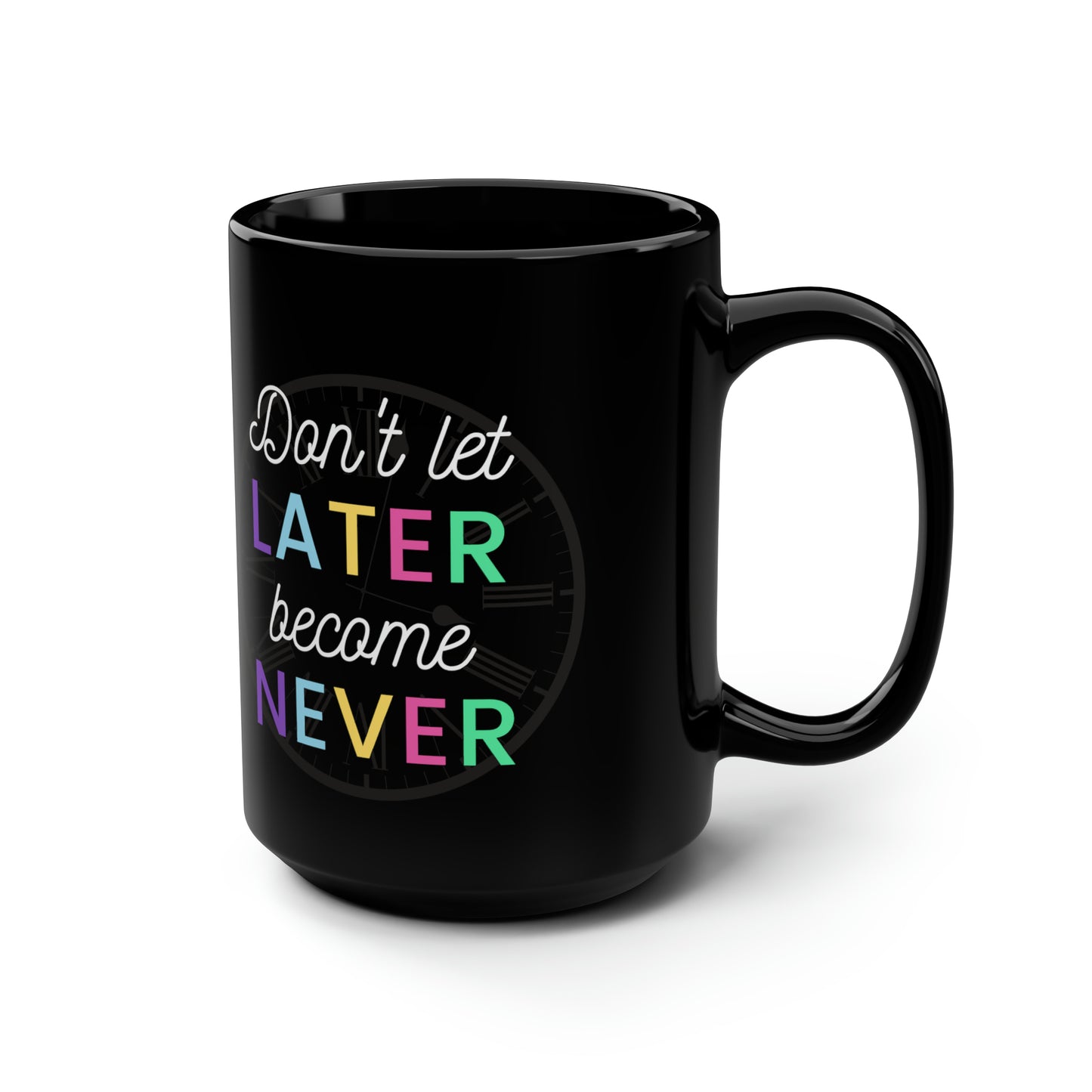 Later BC Never Simple Black Mug, 15oz