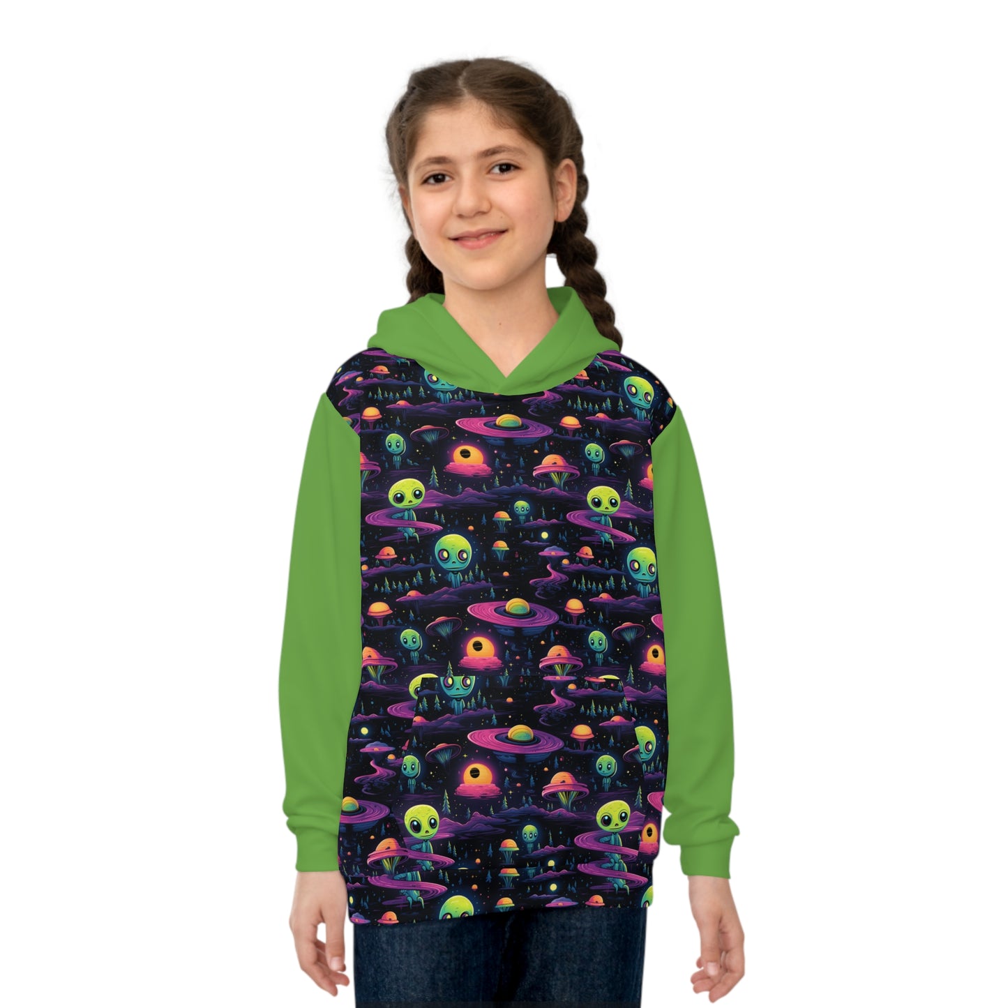 Aliens A Green Children's Hoodie (AOP)