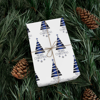 Merry Christmas Blue Tree Gift Wrap