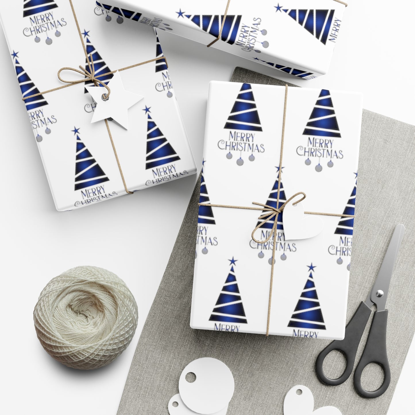 Merry Christmas Blue Tree Gift Wrap