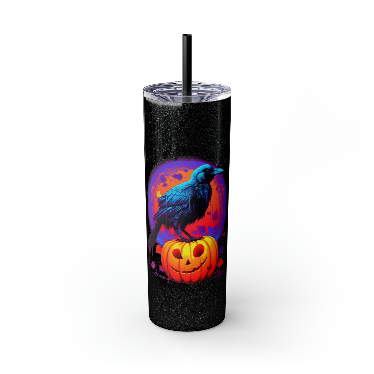 Fall Pumpkin Bird Un vaso delgado con pajita, 20 oz