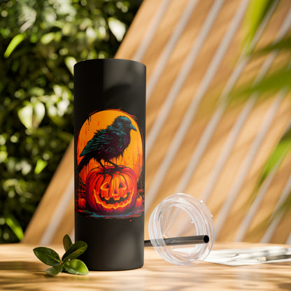 Vaso delgado con pajita Fall Pumpkin Bird B, 20 oz