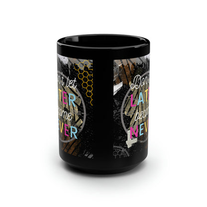 Taza negra posterior BC Never Complex, 15 oz