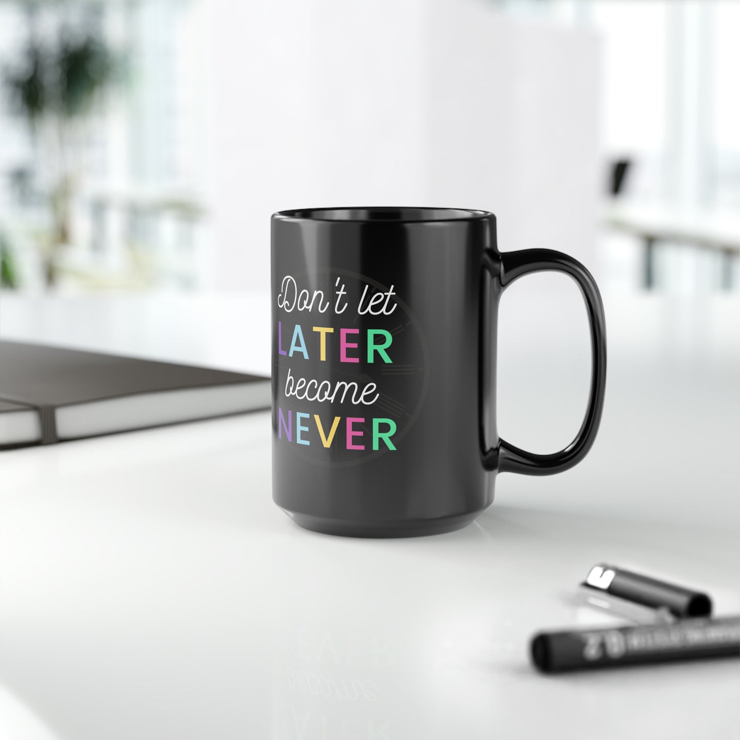 Later BC Never Simple Black Mug, 15oz