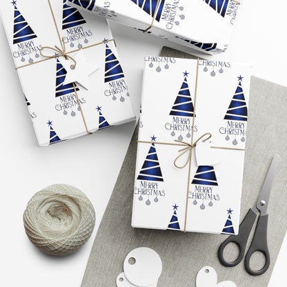 Merry Christmas Blue Tree Gift Wrap