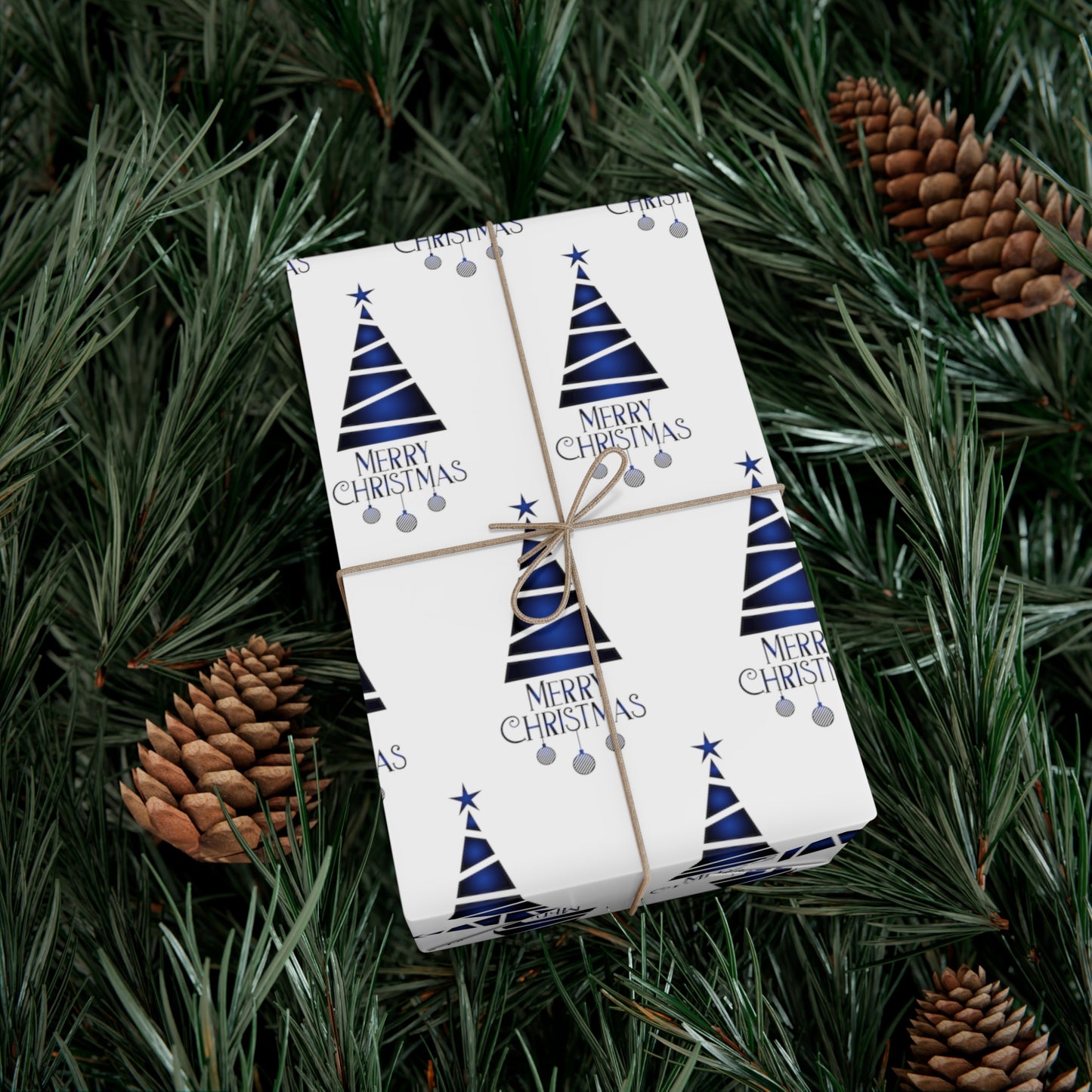 Merry Christmas Blue Tree Gift Wrap