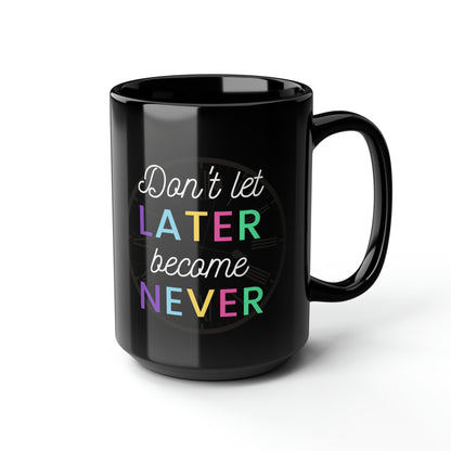 Later BC Never Simple Black Mug, 15oz