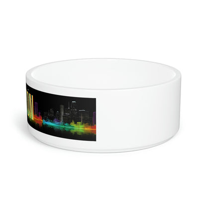 Houston Night Skyline Neon Pet Bowl