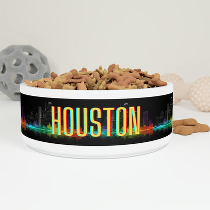 Houston Night Skyline Neon Pet Bowl