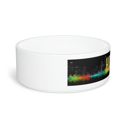 Houston Night Skyline Neon Pet Bowl