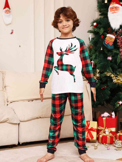 Reindeer Graphic Top and Plaid Pants Set