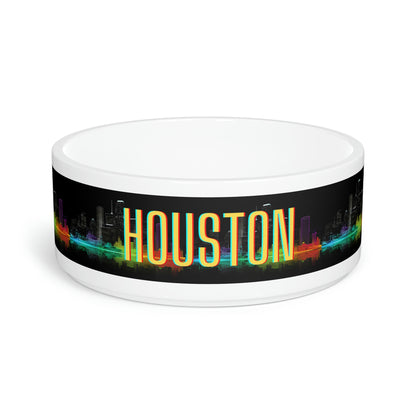 Houston Night Skyline Neon Pet Bowl