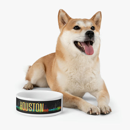 Houston Night Skyline Neon Pet Bowl